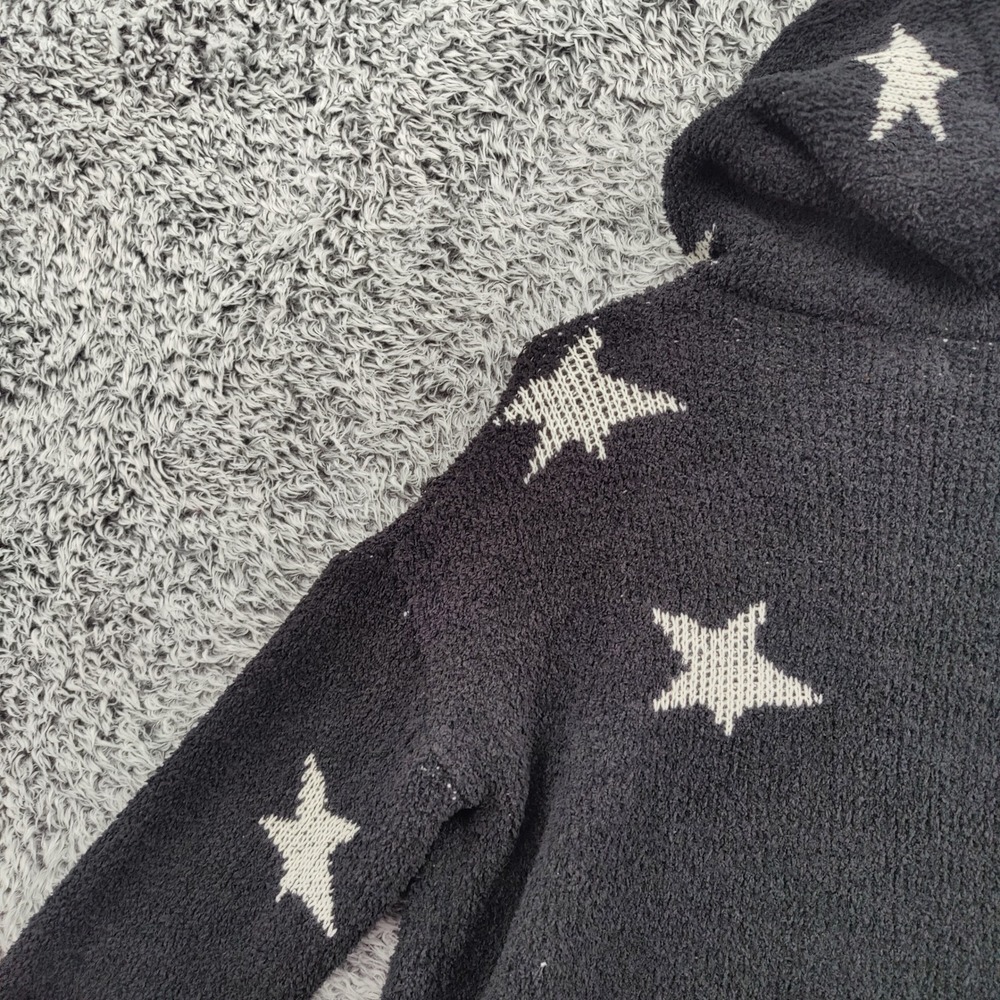 POL Womens Whimsigoth Celestial Star Fuzzy Eyelash Knit Hoodie M Black Soft Cozy - Picture 10 of 15